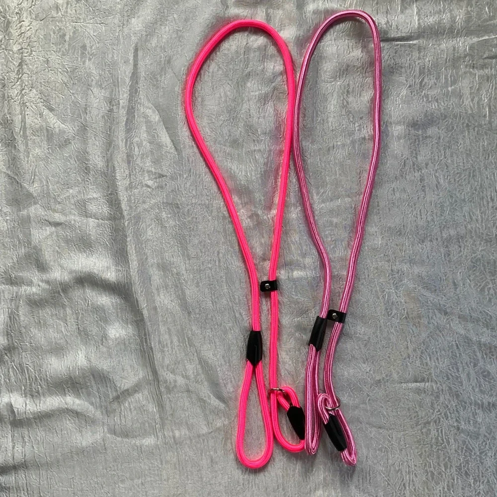 Set of 2 Dog Slip Leads Heavy Duty Climbing Rope Leashes Neon & Rose 52